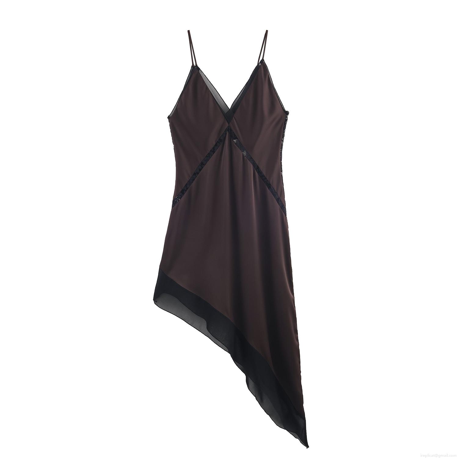 Women Sexy Satin Camisole Maxi Dress Lace Patchwork Deep V Neck Asymmetric Hem Elegant Boudoir Style Sleeveless Long Dress For Party Dating Chocolate Brown