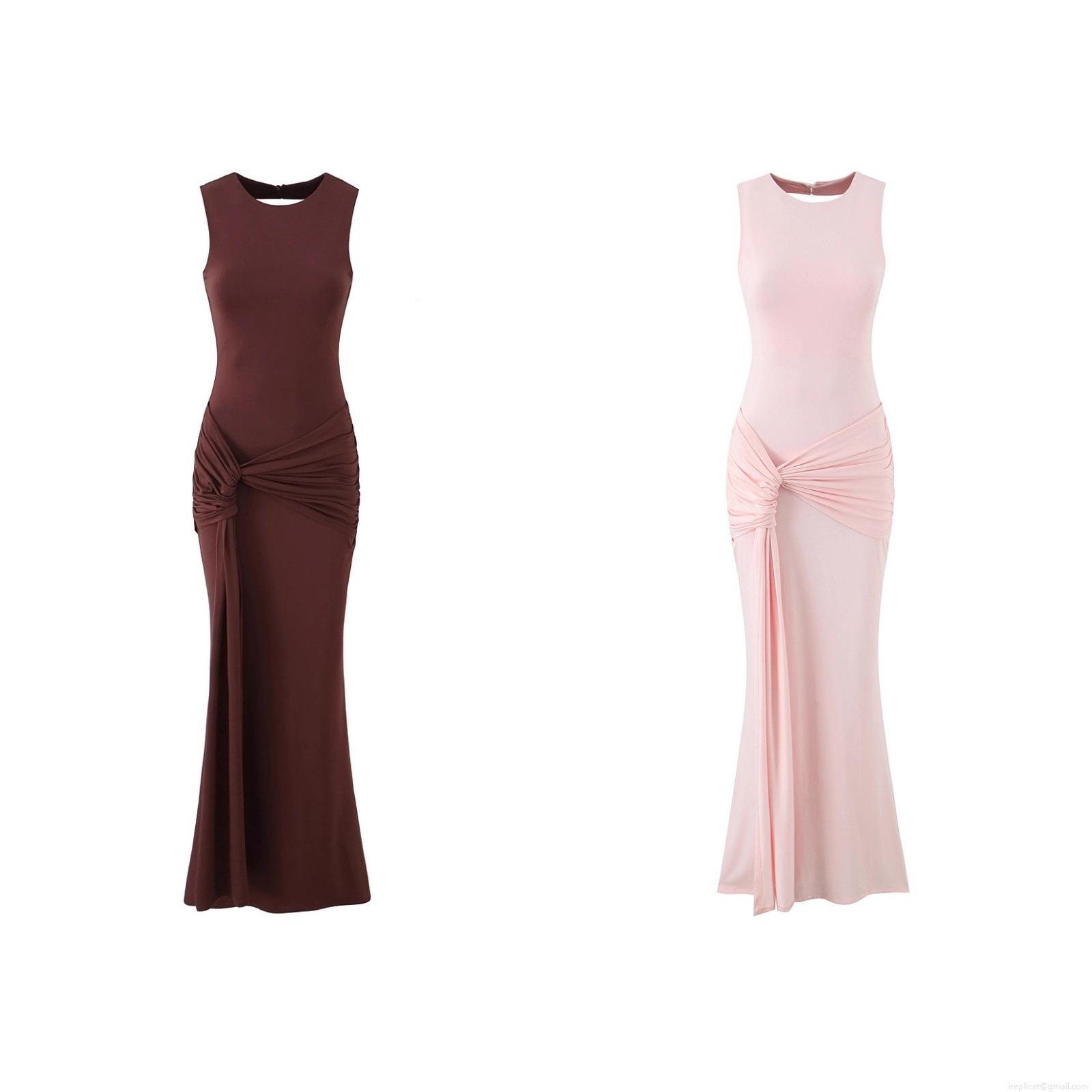 Women's Sleeveless Backless Maxi Dress Twist Knot Ruched Bodycon Viscose Spandex Slim Fit Evening Party Long Dress Streetwear