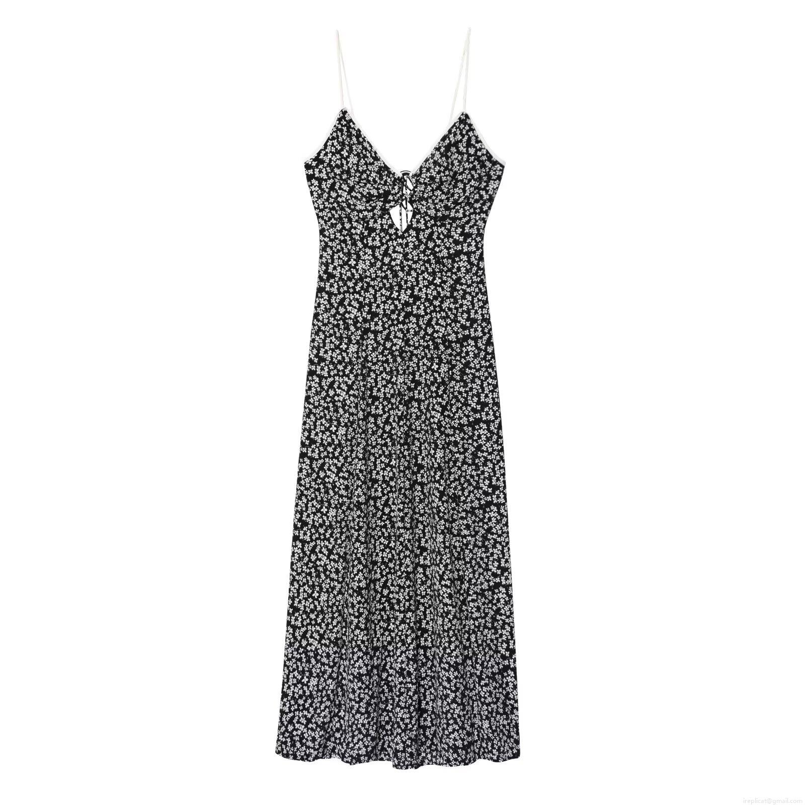 Women Sexy V Neck Floral Maxi Dress Backless Lace Up Spaghetti Strap Summer Boho A-Line Long Dress For Vacation Party Casual Beachwear