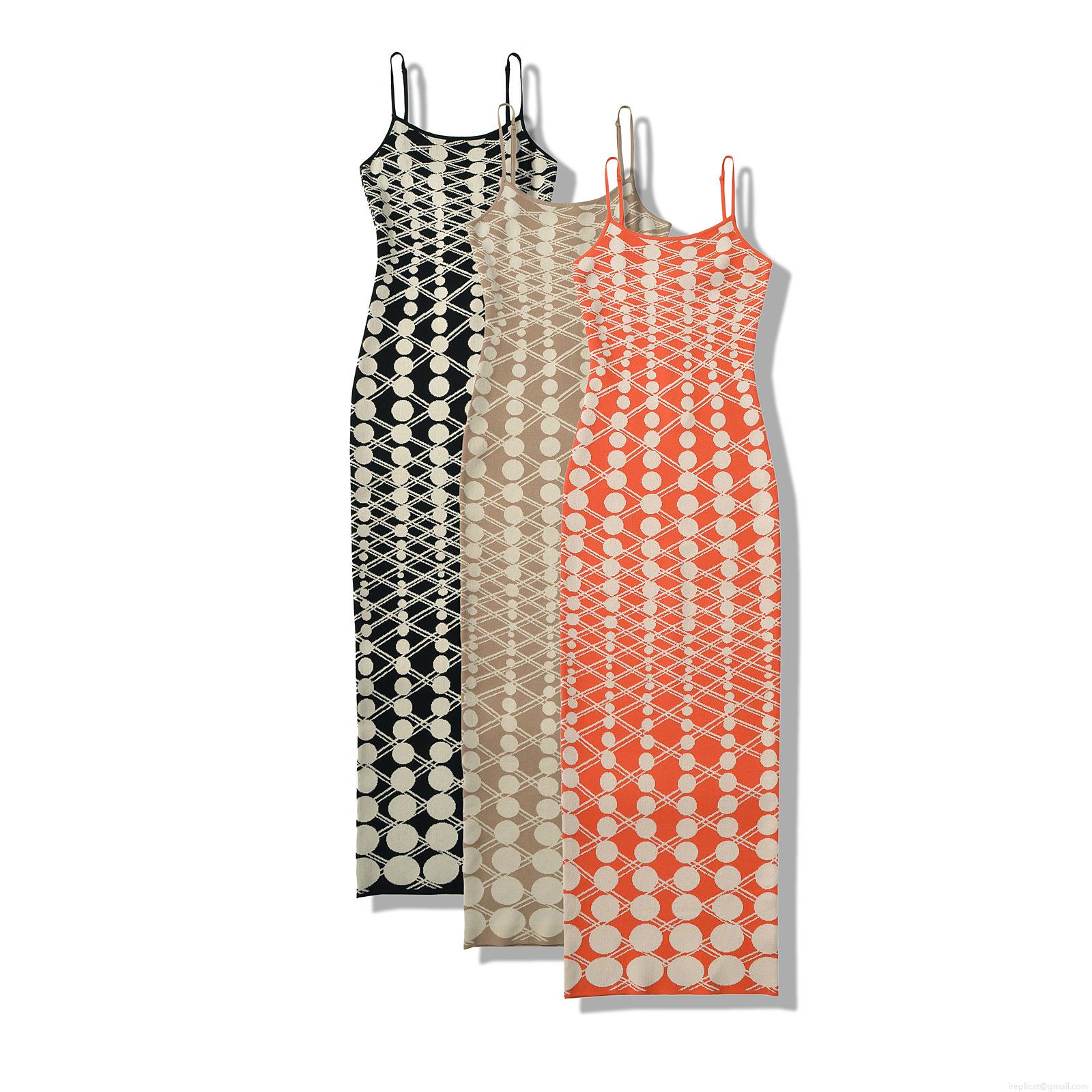 Women Summer Polka Dot Jacquard Knit Cami Dress Sexy V Neck Slim Fit Sleeveless Back Zipper Maxi Long Dress For Streetwear Party Vacation