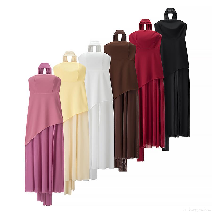Women Sexy Halter Neck Maxi Dress Polyester Mesh Patchwork Irregular Layered Hem Backless Sleeveless Party Wedding Club Evening Summer Chic Streetwear Gown
