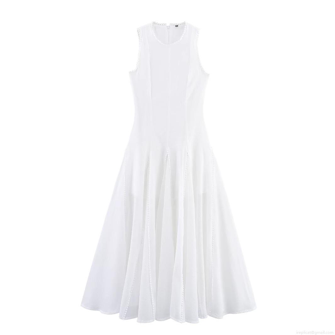 Elegant Women's Sleeveless Ruffle Maxi Dress Round Neck Back Zipper A-Line Polyester Chiffon Solid Color Summer Casual Vacation Party Long Dress
