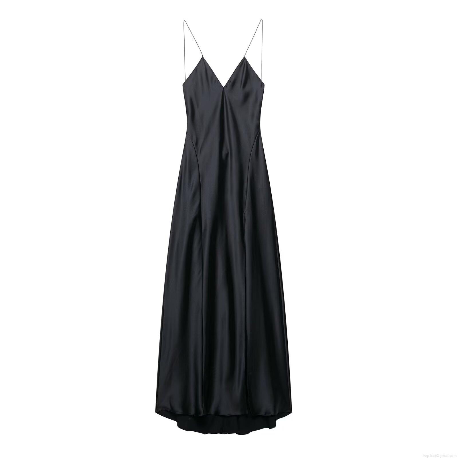 Women's Sexy Black Satin Camisole Dress V-Neck Spaghetti Straps Backless Maxi Long Dress Summer Evening Party Clubwear Polyester Silk Like Fabric