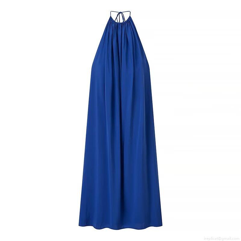 Women's Backless Halter Neck Maxi Dress Solid Color Sleeveless A-Line Flowy Long Dress For Summer Vacation Beach Party Streetwear Ladies Clothing