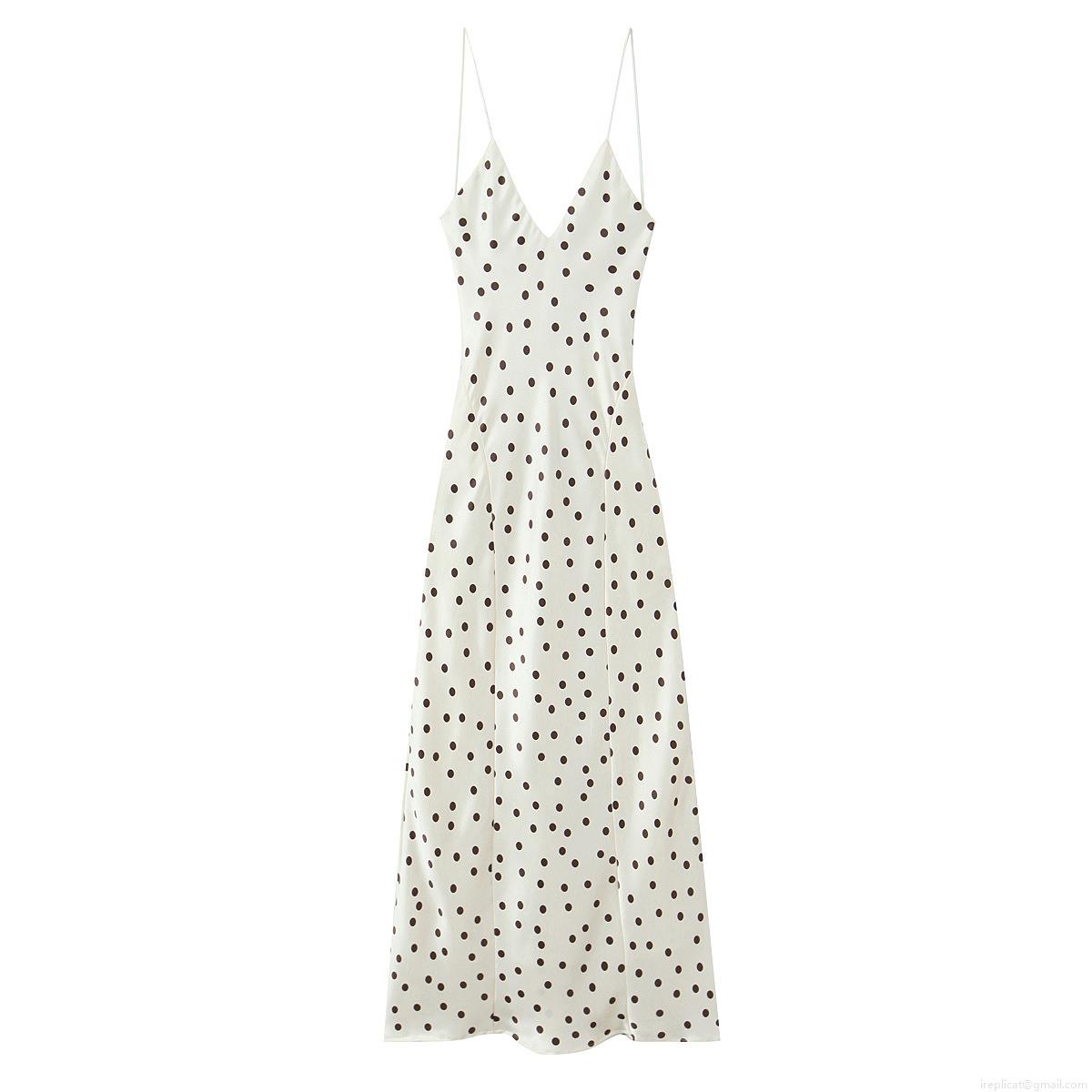 Women's Sexy Backless Polka Dot Camisole Maxi Dress Satin Texture V Neck Spaghetti Strap Long Dress Casual Chic Summer Fashion Dresses For Women