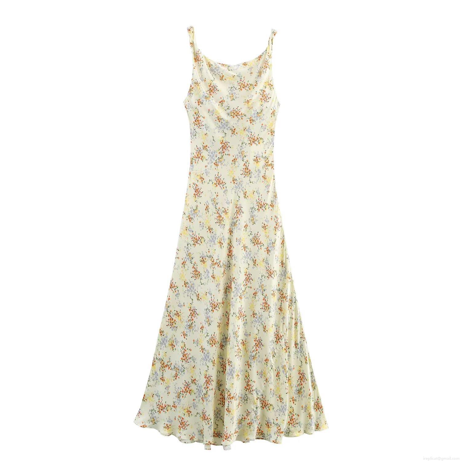 Women's Sexy Floral Print Satin Maxi Dress Elegant Backless Tie Up Cowl Neck Sleeveless A-Line Evening Party Vacation Summer Long Dress