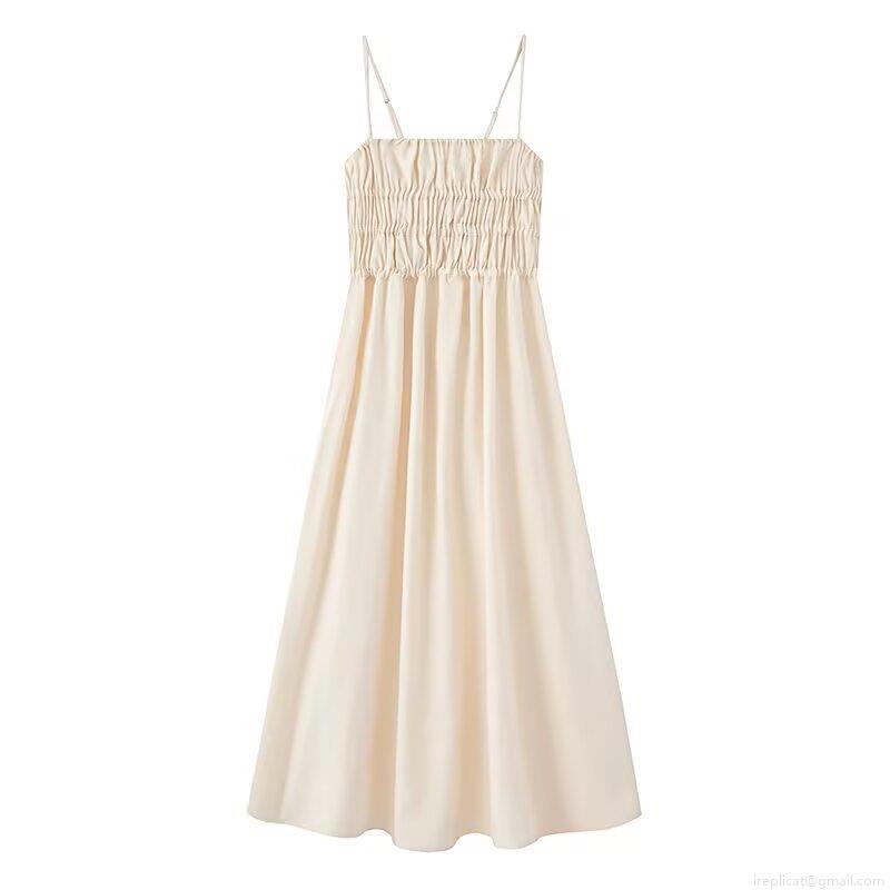 Women's Summer Solid Color Spaghetti Strap Maxi Dress Backless Shirred Smocked Bodice A-Line Tiered Long Sundress Casual Beach Party Dress