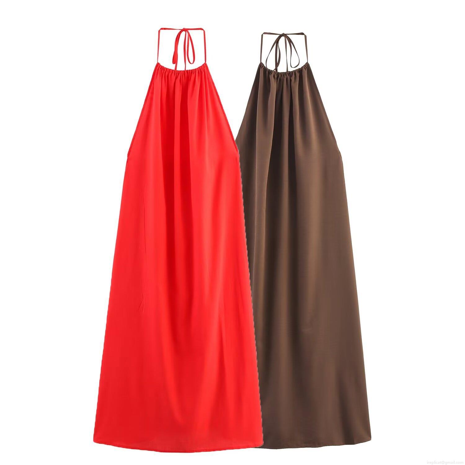 Women's Halter Neck Backless Satin Maxi Dress Elegant Solid Color Tie-Up A-Line Long Dress for Party Summer Beach Vacation