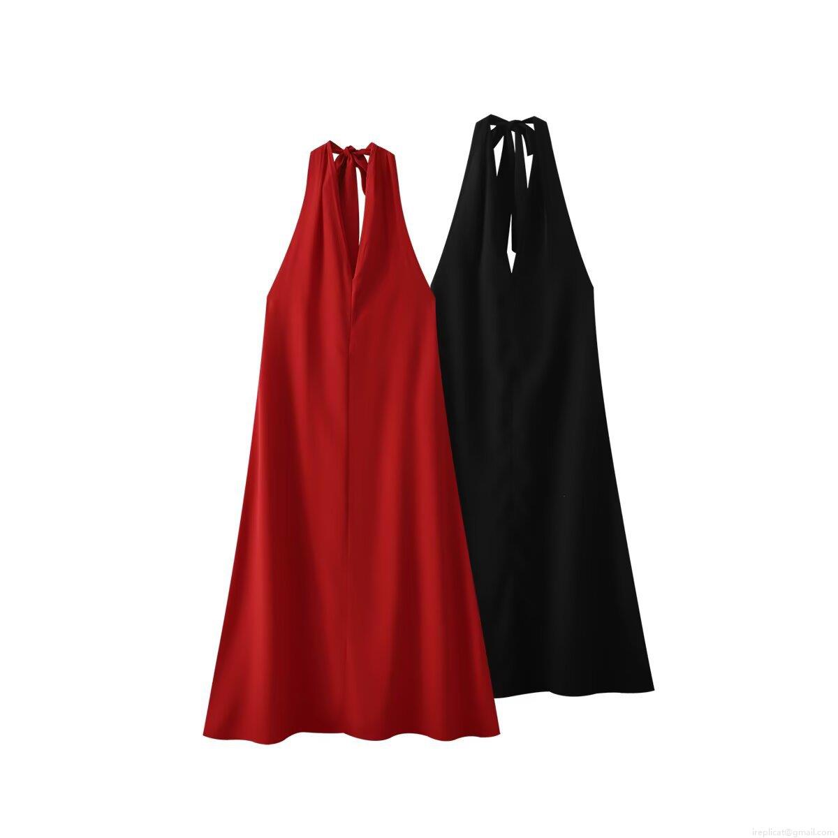 Women's Halter Neck Backless Maxi Dress Sexy Solid Color Lace Up Loose Sleeveless Polyester Long Dress For Party Vacation Streetwear
