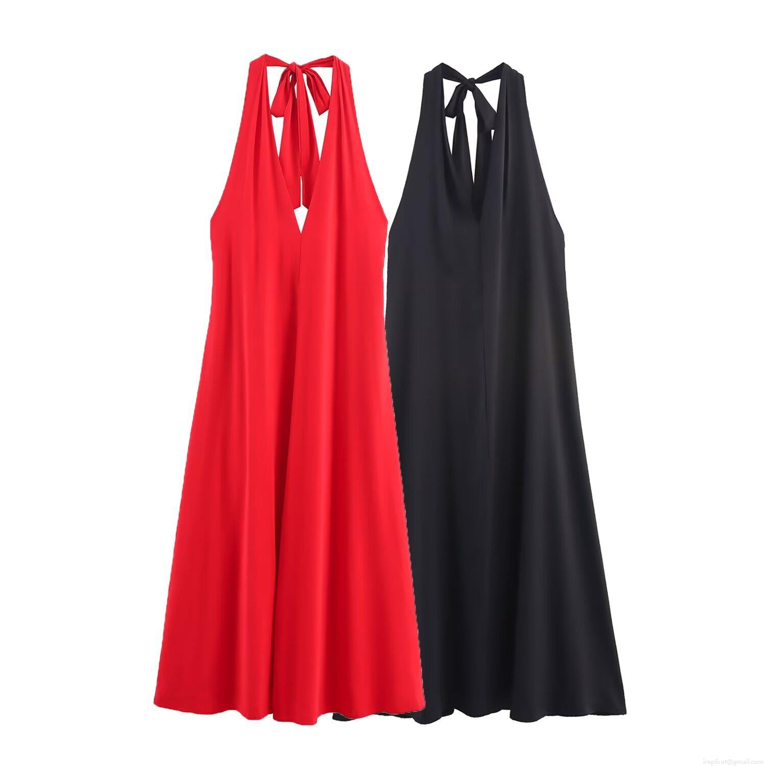 Women's Sexy Halter Backless Maxi Dress Polyester V-Neck Bow Tie Tied A-Line Sleeveless Long Dress For Party Evening Club Streetwear