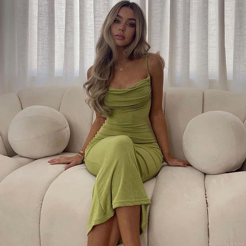 Women's Sexy Backless Cowl Neck Cami Dress Slim Fit Solid Color Maxi Dress 95% Polyester 5% Spandex Elegant Party Clubwear Beach Vacation Bodycon Long Dress