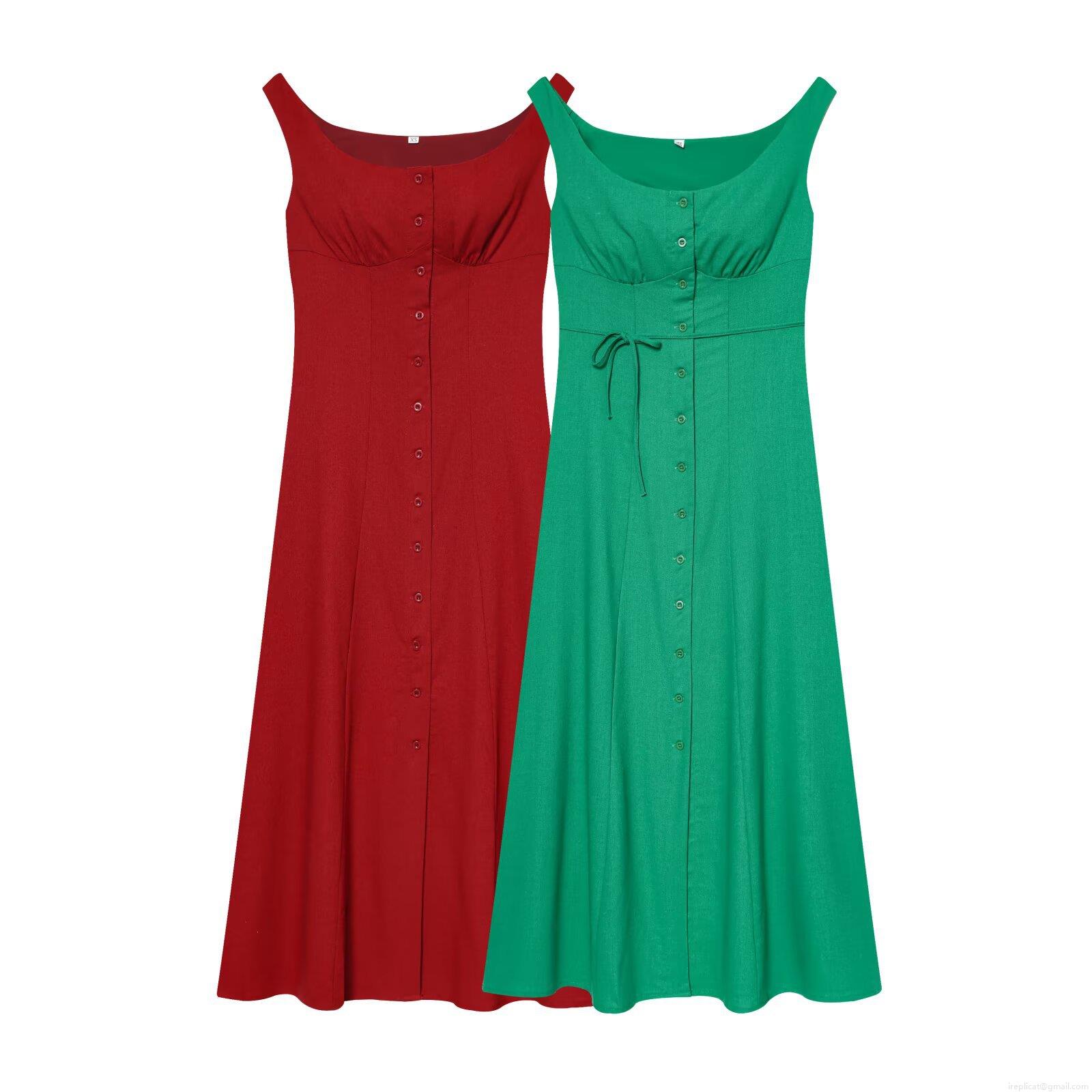 Women Sleeveless Square Neck Maxi Dress Linen Blend Slim Fit Button Front Tie Waist Elegant Solid Color A-Line Sundress for Summer Casual Dating