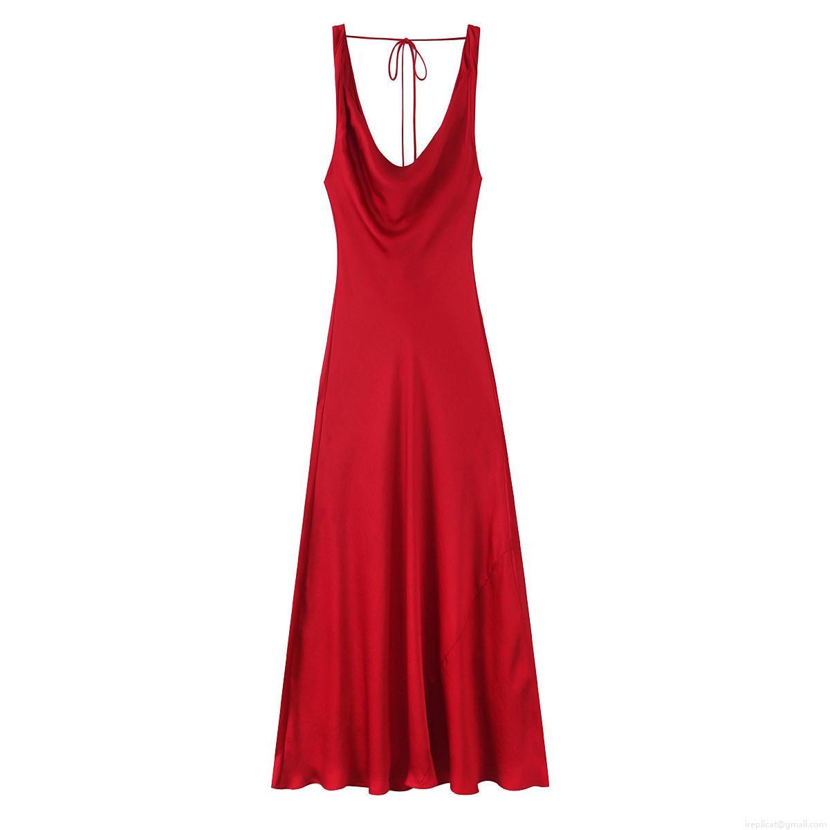 Sexy Satin Cowl Neck Cami Maxi Dress For Women Backless Lace-up Silk-like Evening Party Dress Elegant Bodycon Wedding Guest Long Dress