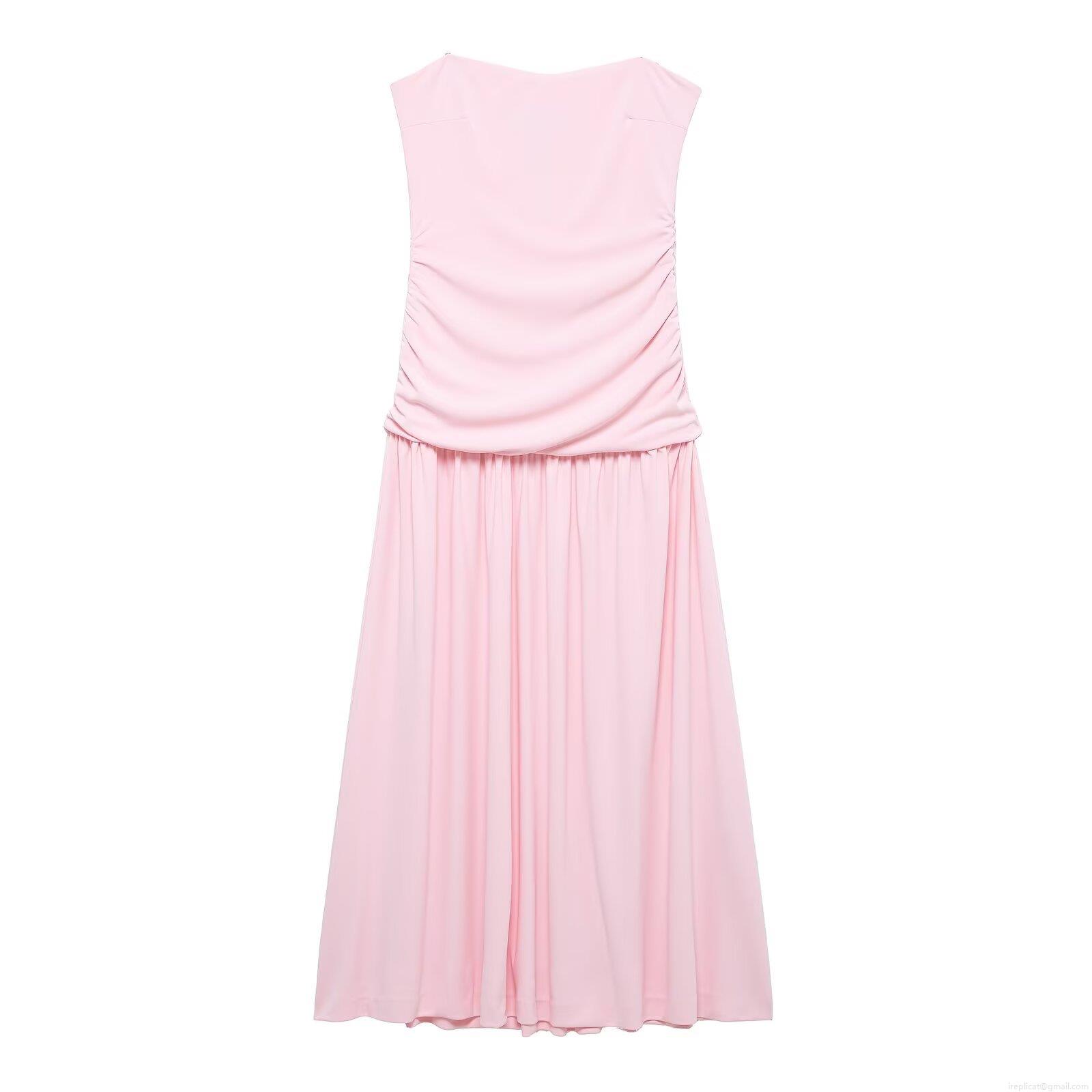 Women Sexy Sweet Spicy Style Pleated Bandeau Maxi Dress Slim Fit Sleeveless Knit Evening Party Elegant Long Dress For Ladies