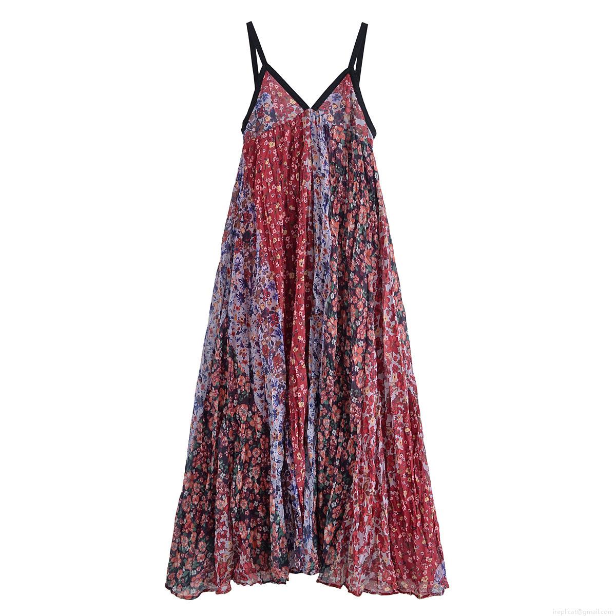 Women's Sexy Backless Floral Print Maxi Dress Polyester Spandex V-Neck Pleated Bohemian Vacation Spaghetti Strap A-Line Long Dress