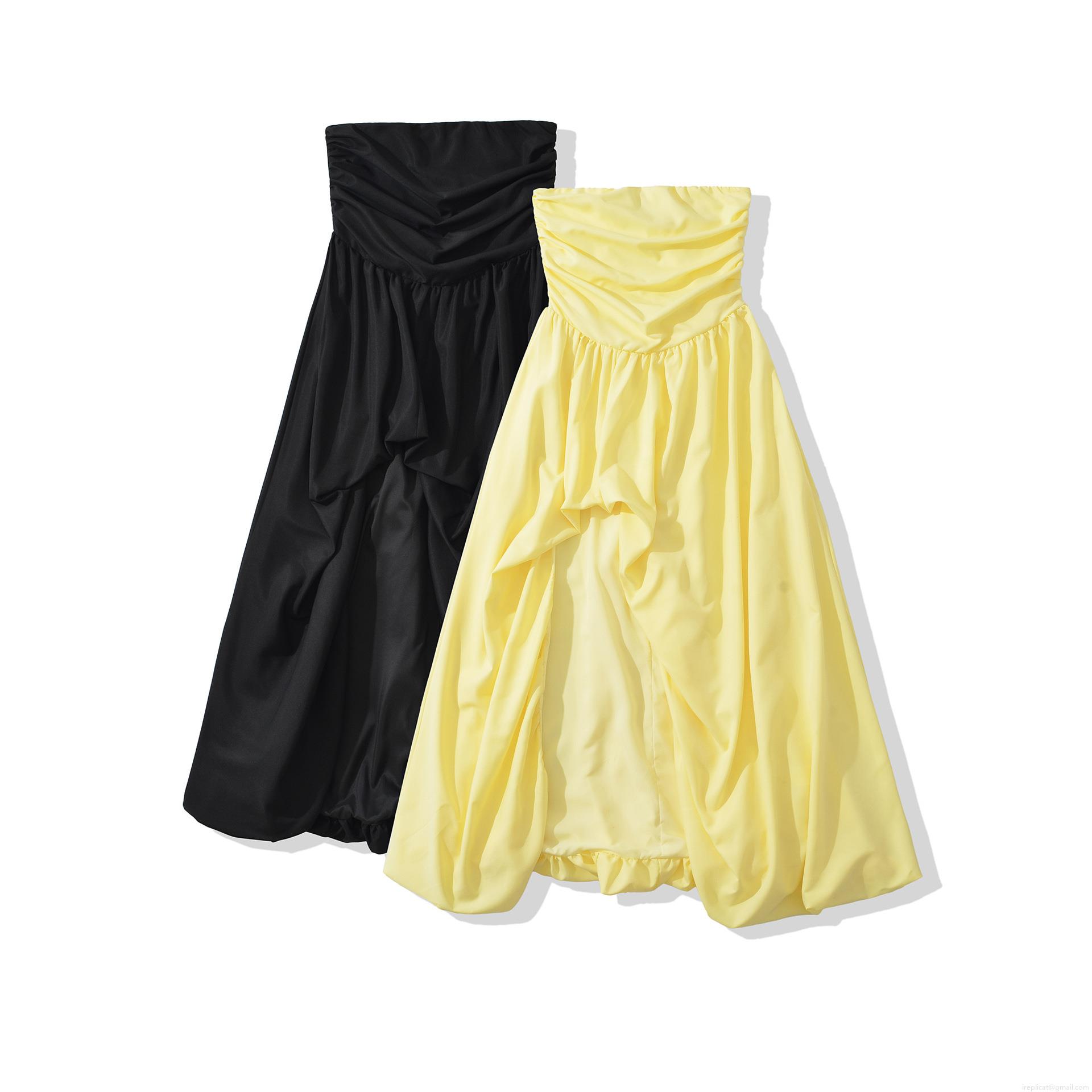 Sexy Strapless Backless Maxi Dress Polyester Spandex High Waist Side Slit Bubble Hem Vacation Party Long Dress For Women Solid Color Pleated Elegant Evening Gown