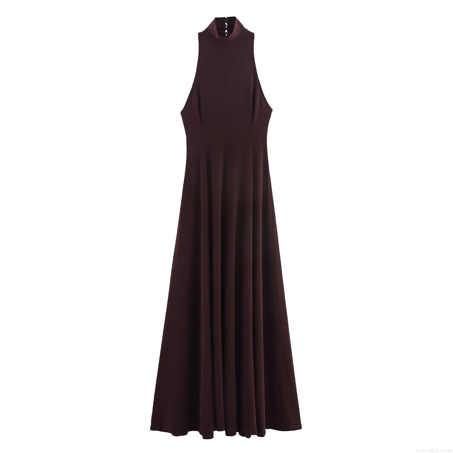 Elegant Women's Backless Halter Neck Maxi Dress Sexy Slim Fit Sleeveless Solid Color A-Line Long Dress For Party Clubwear Banquet Evening