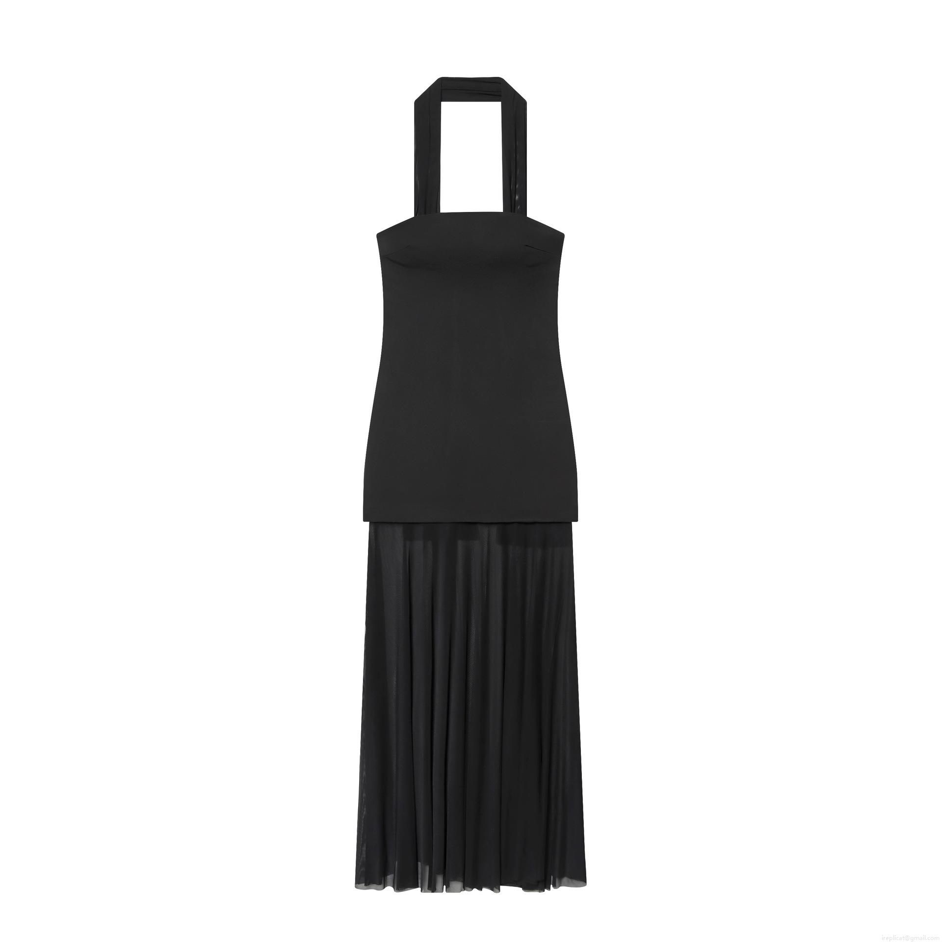 Women's Halter Neck Maxi Dress Sexy Mesh Patchwork Pleated Sleeveless Backless Elegant Party Long Dress For Ladies