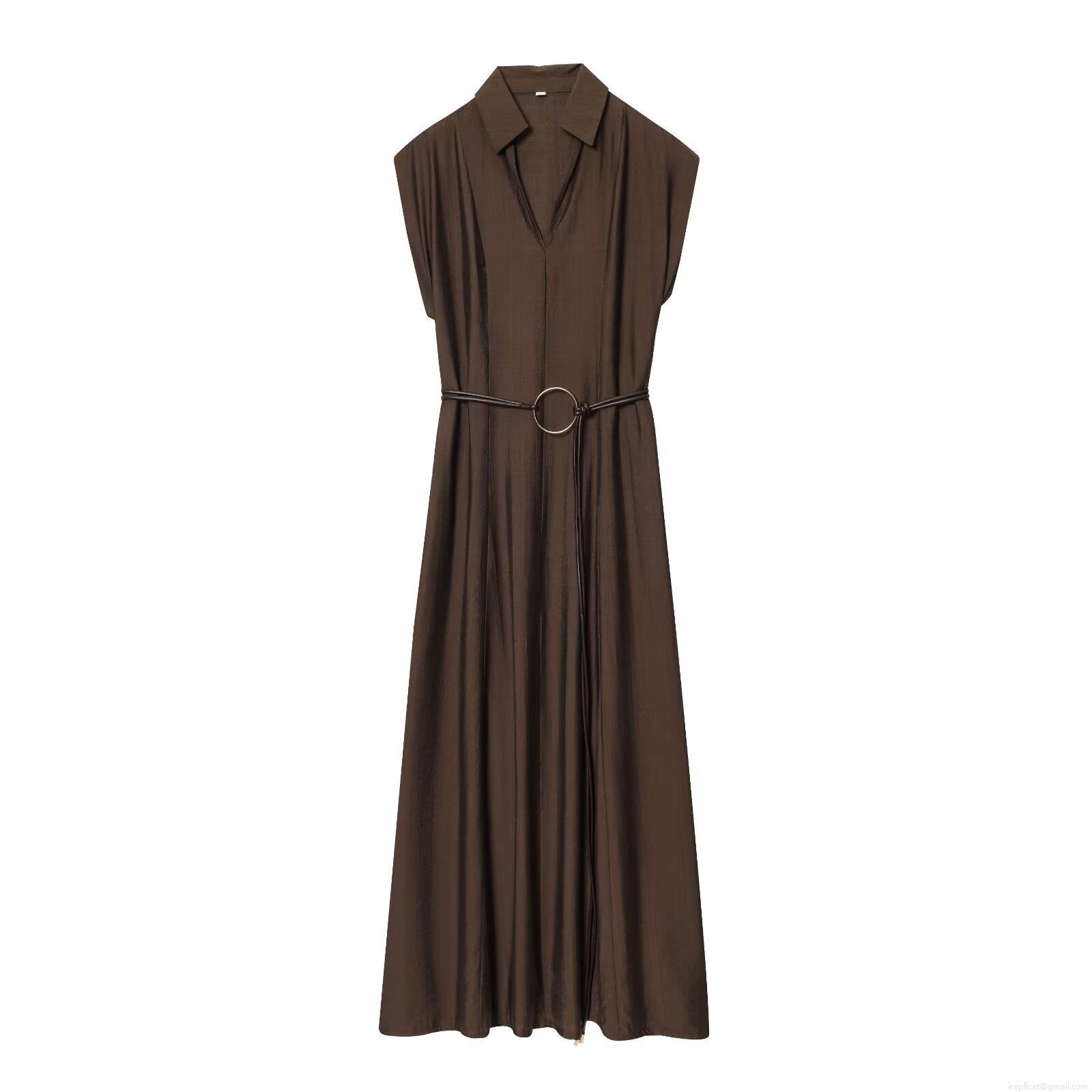 Women's Elegant Sleeveless Maxi Dress With Waist Belt Slim Fit V-Neck Solid Color Spandex Polyester A-Line Dress For Office Lady Party Casual Wear