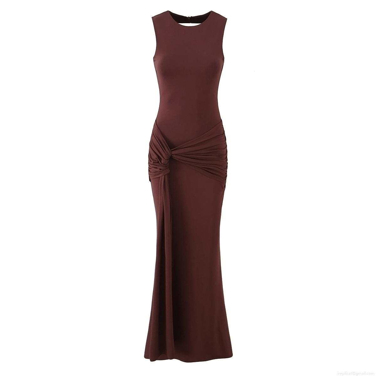 Women Sexy Backless Maxi Dress Rayon Spandex Ruched Twist Sleeveless Bodycon Long Dress Evening Party Clubwear Elegant Summer Sundress