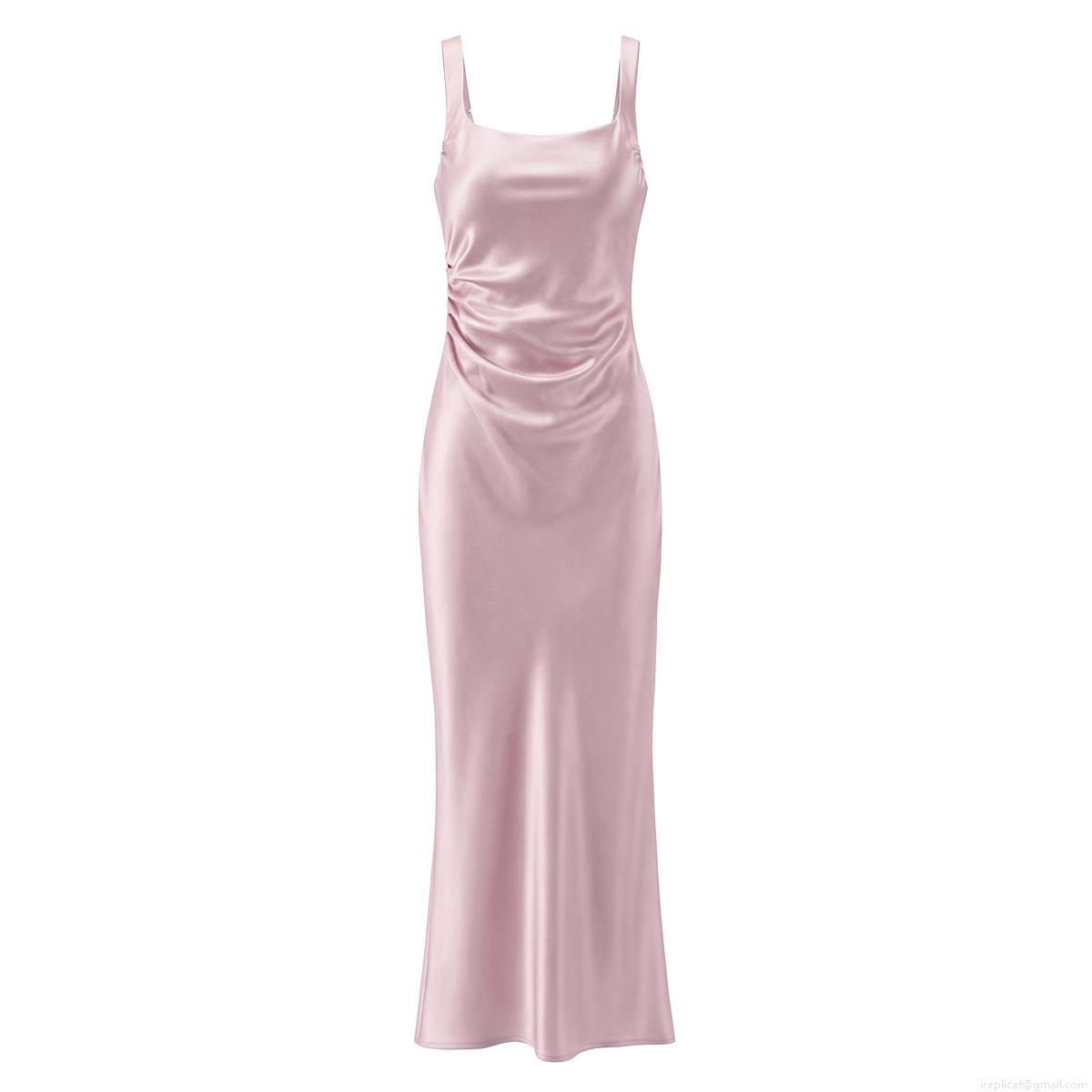 Women's Sexy Ruched Satin Maxi Dress Backless Lace-up Square Neck Evening Party Fishtail Dress For Women Wedding Guest Banquet Cocktail Long Dress