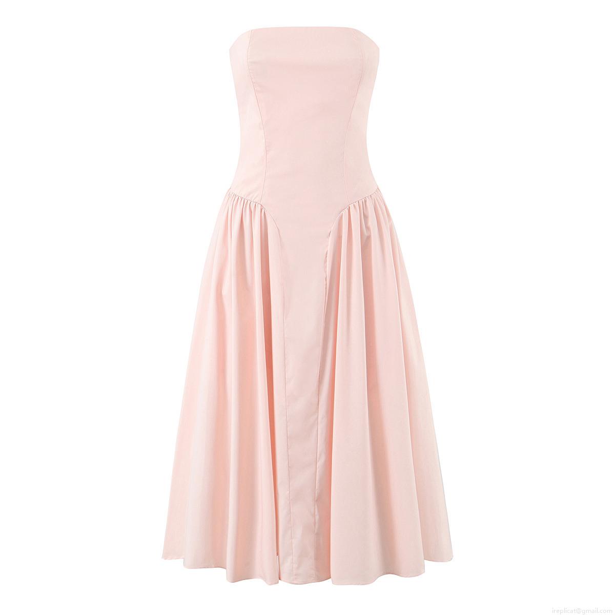 Women's Strapless Maxi Dress Back Lace-up Corset Polyester Cotton Spandex Blend Summer Party Evening Gown Off-shoulder A-line Pleated Dress