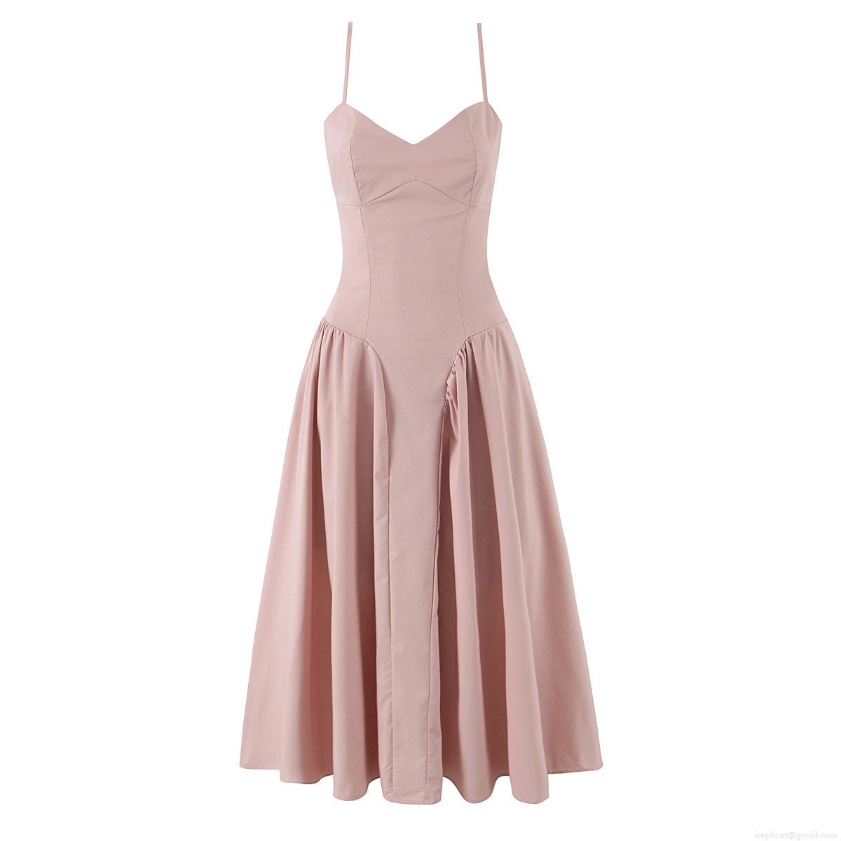 Women Sexy Camisole Maxi Dress Lace Up Backless Pleated Polyester Cotton Blend Dress For Dating Party Summer Vacation Beach Hot Girl Style