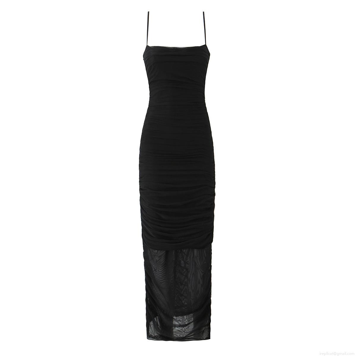 Women's Sexy Ruched Mesh Maxi Dress Sleeveless Camisole Bodycon Long Dress Solid Color Square Neck Backless Evening Party Clubwear Dress