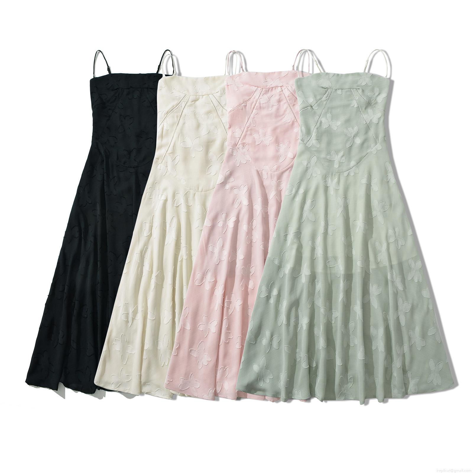 Elegant Butterfly Jacquard Slip Dress Women's Slim Fit Sleeveless Maxi Dress French Style Vintage Cross Bandage Long Party Dress Summer Beach Vacation Butterfly Pattern Dress