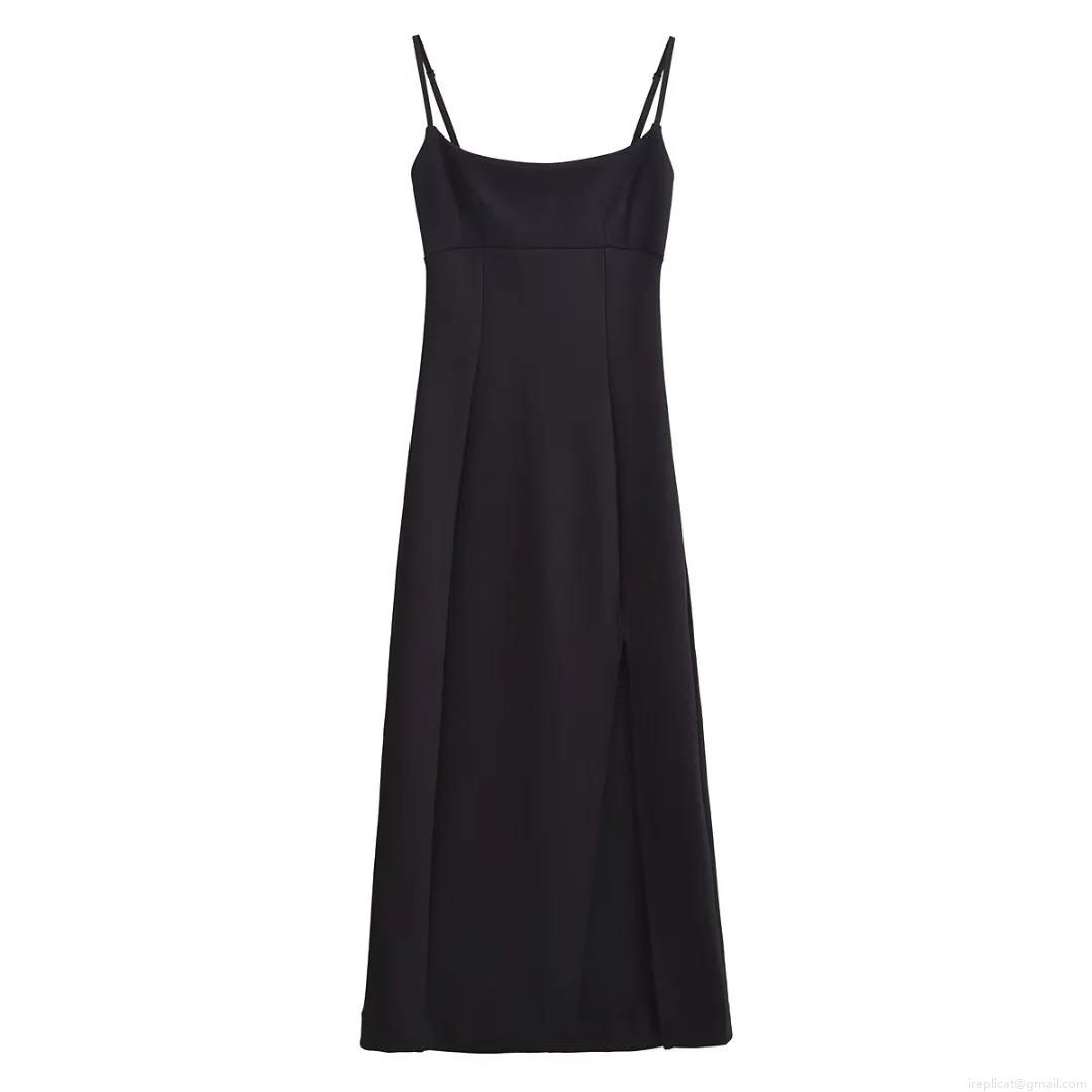 Women's Elegant Solid Color Suspender Maxi Dress With Side Slit Polyester Sleeveless U-Neck Slim Fit Party Evening Long Dress For Ladies