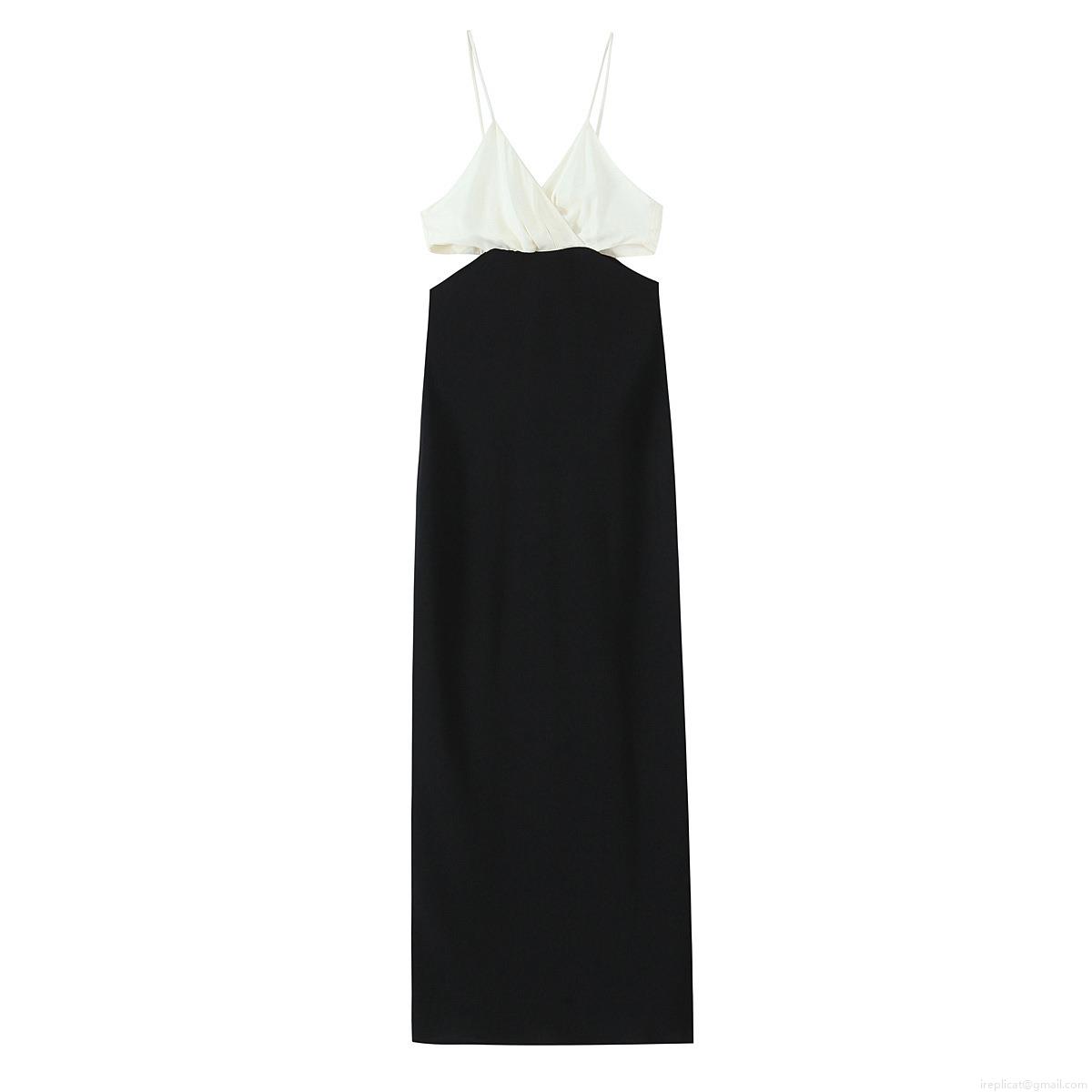 Women's Elegant Colorblock Maxi Dress Sexy V-Neck Spaghetti Straps Cut-out Waist Slim Fit Polyester Long Dress For Summer Party Vacation Clubwear