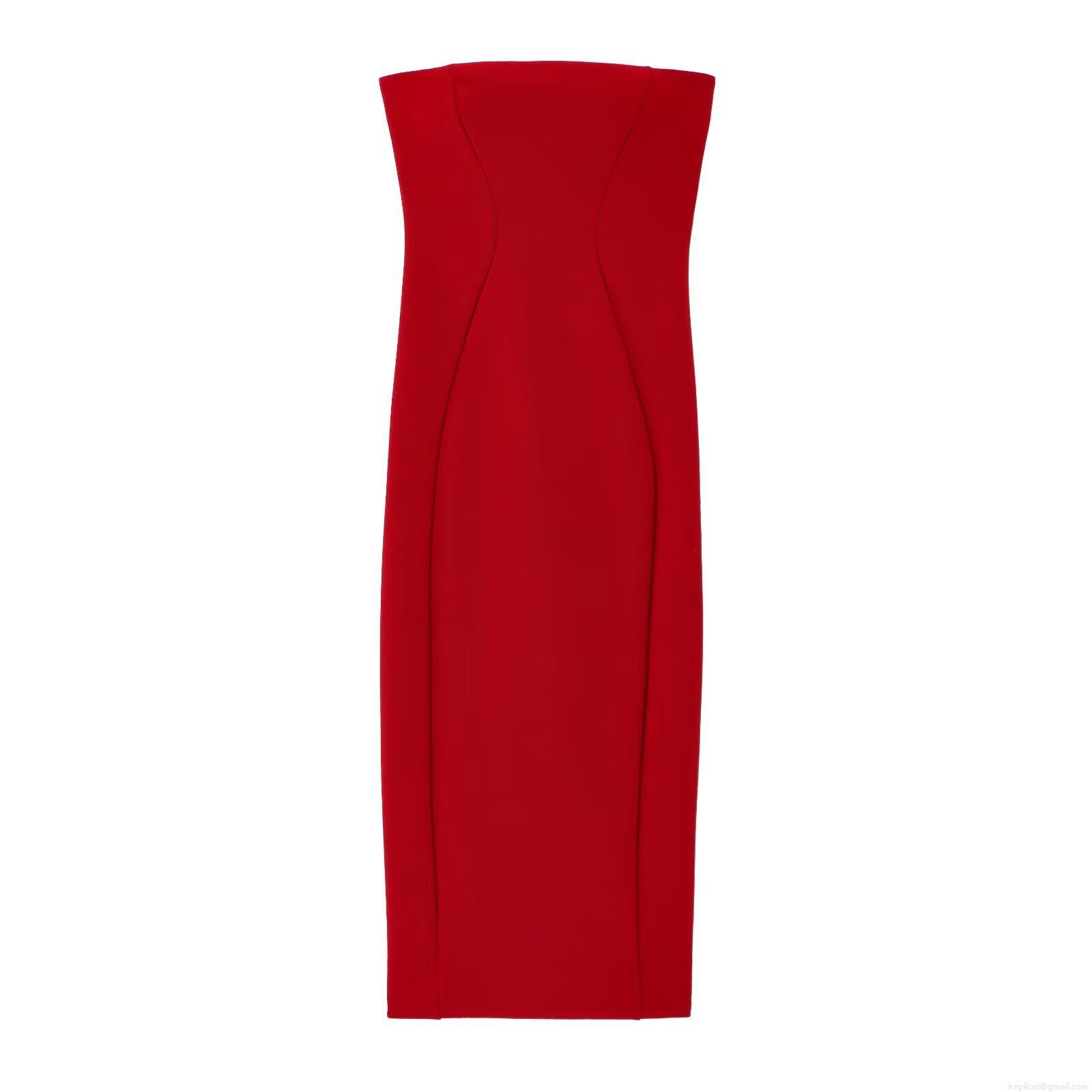 Women's Red Sexy Tube Top Maxi Dress Polyester Spandex Bodycon Strapless Sleeveless Long Dress With Back Slit Hidden Zipper For Evening Party Wedding Guest Elegant Style