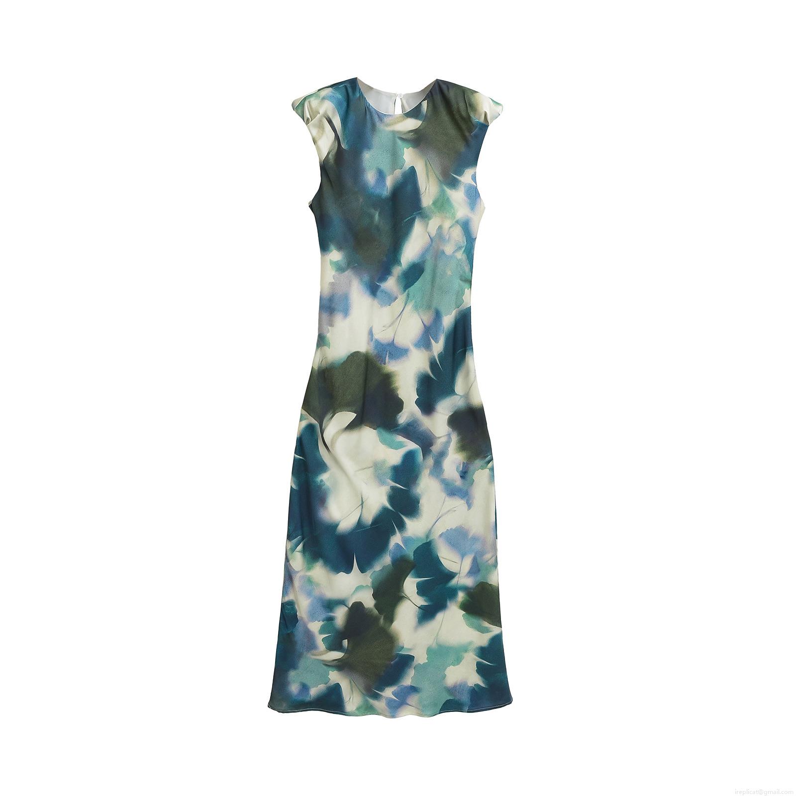 Elegant Sleeveless Maxi Dress For Women Satin Silk Texture Abstract Ink Print Round Neck A-Line Long Dress For Party Club Wedding Guest Evening Celebrity Style