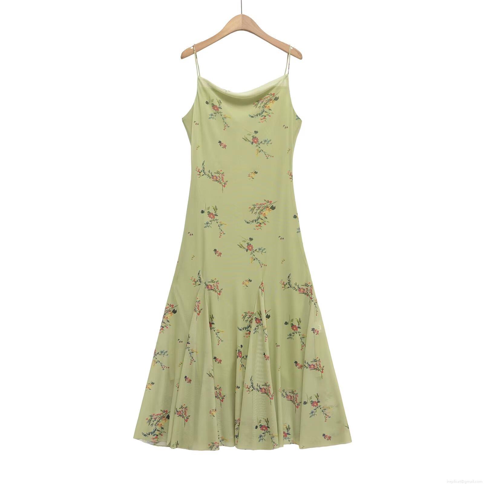 Women Elegant Floral Print Spaghetti Strap Maxi Dress Summer Vacation V-Neck Mesh Chiffon Long Sundress Bohemian Style Slim Fit Party Gown