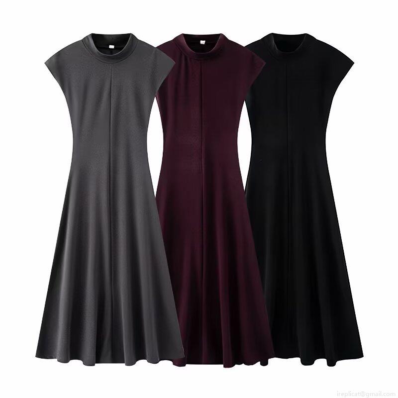 Women's Elegant Stand Collar Sleeveless Maxi Dress Solid Color Soft Polyester A-Line Knit Long Dress For Party Banquet Summer Spring Casual