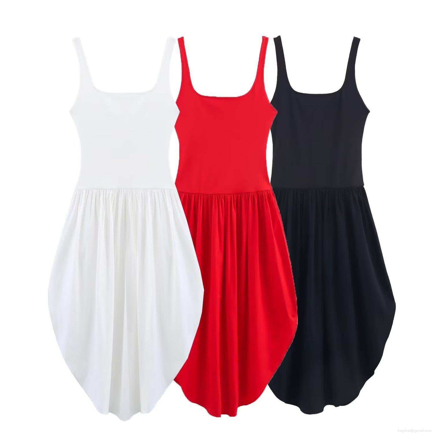 Women's Slim Fit Suspender Maxi Dress Elegant U-Neck Sleeveless Polyester Ribbed Knit Pleated Irregular Hem Dress For Summer Party Fashion Solid Color Evening Gown