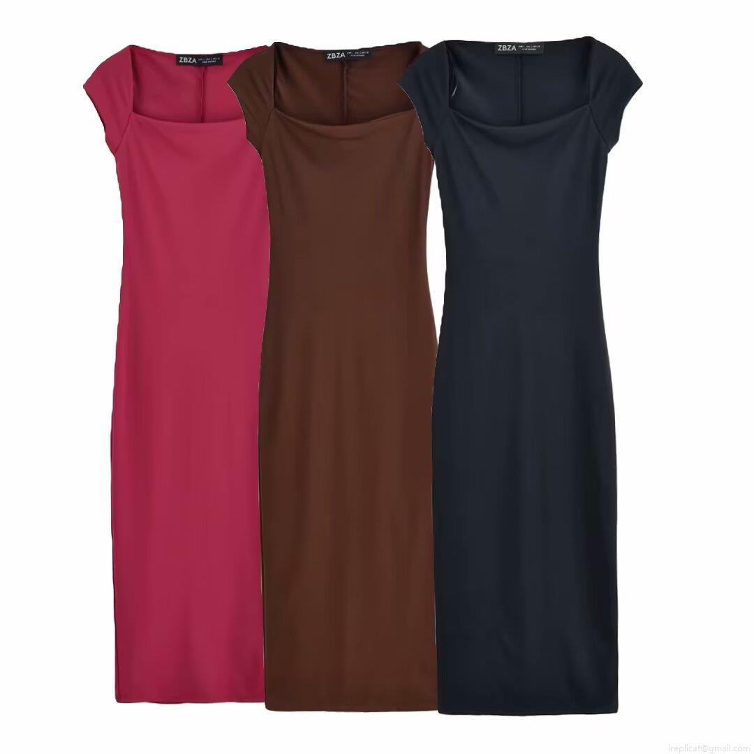Women's Square Neck Cap Sleeve Bodycon Maxi Dress Elegant Solid Color Slim Fit Polyester Sleeveless Dress For Party Dating Daily
