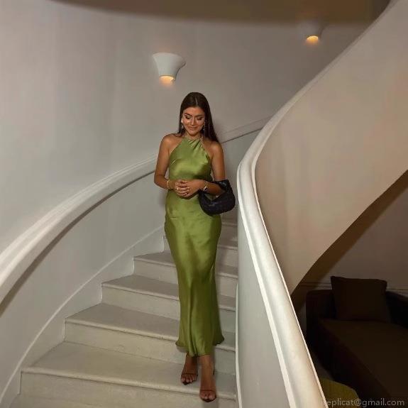 Elegant Women's Satin Halter Backless Maxi Dress Sexy Sleeveless Silky Solid Color Evening Party Socialite Long Slip Dress