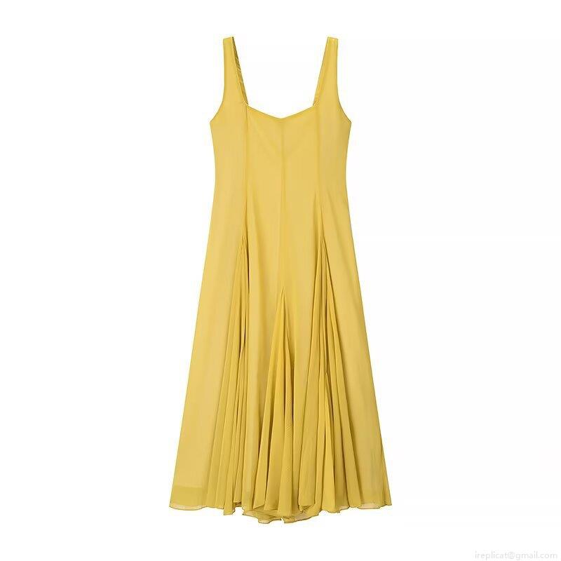 Women's Solid Color Maxi Dress Square Neck Sleeveless Wide Strap Pleated Polyester Chiffon Long Dress Slim Fit Elegant Socialite Party Dress For Women