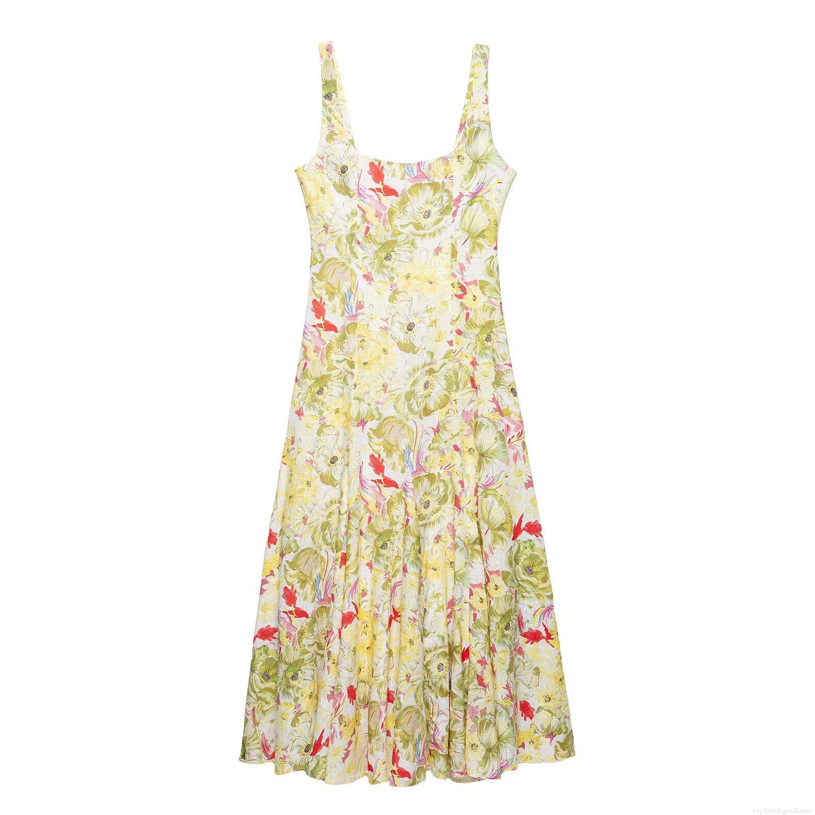 Women's Floral Print Maxi Dress Summer Sleeveless Spaghetti Strap Square Neck Backless Long Dress Casual Beach Vacation Party Elegant Sundress