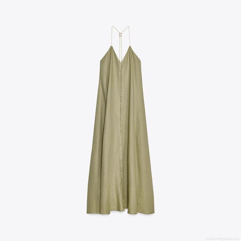 Women's Elegant Halter V-Neck Backless Maxi Dress Loose Fit Solid Color Polyester Imitation Linen Long Dress Summer Vacation Party