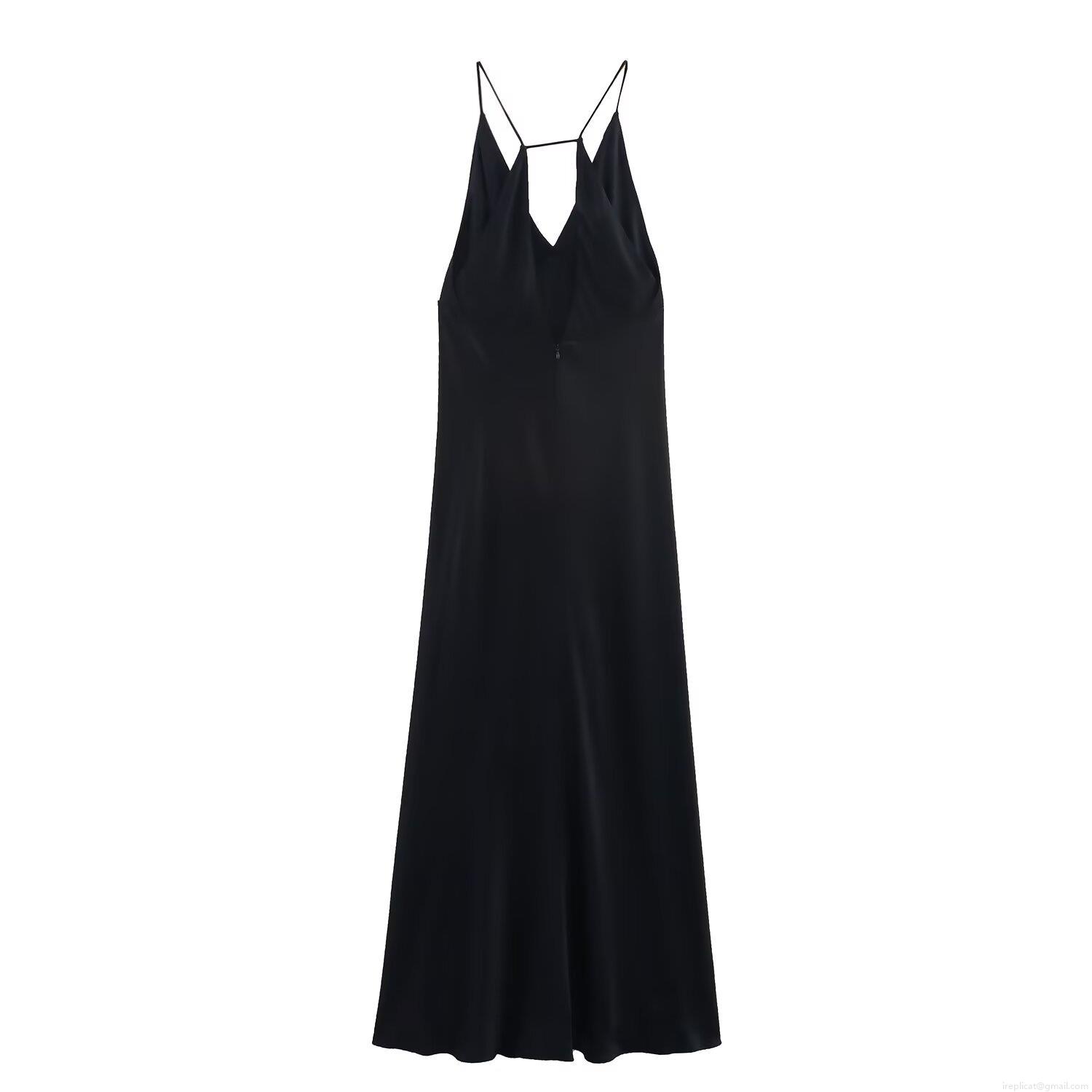 Women's Sexy Deep V-Neck Satin Maxi Dress Spaghetti Strap Sleeveless Backless Solid Color Elegant Slip Long Party Gown For Wedding Evening Prom Nightclub