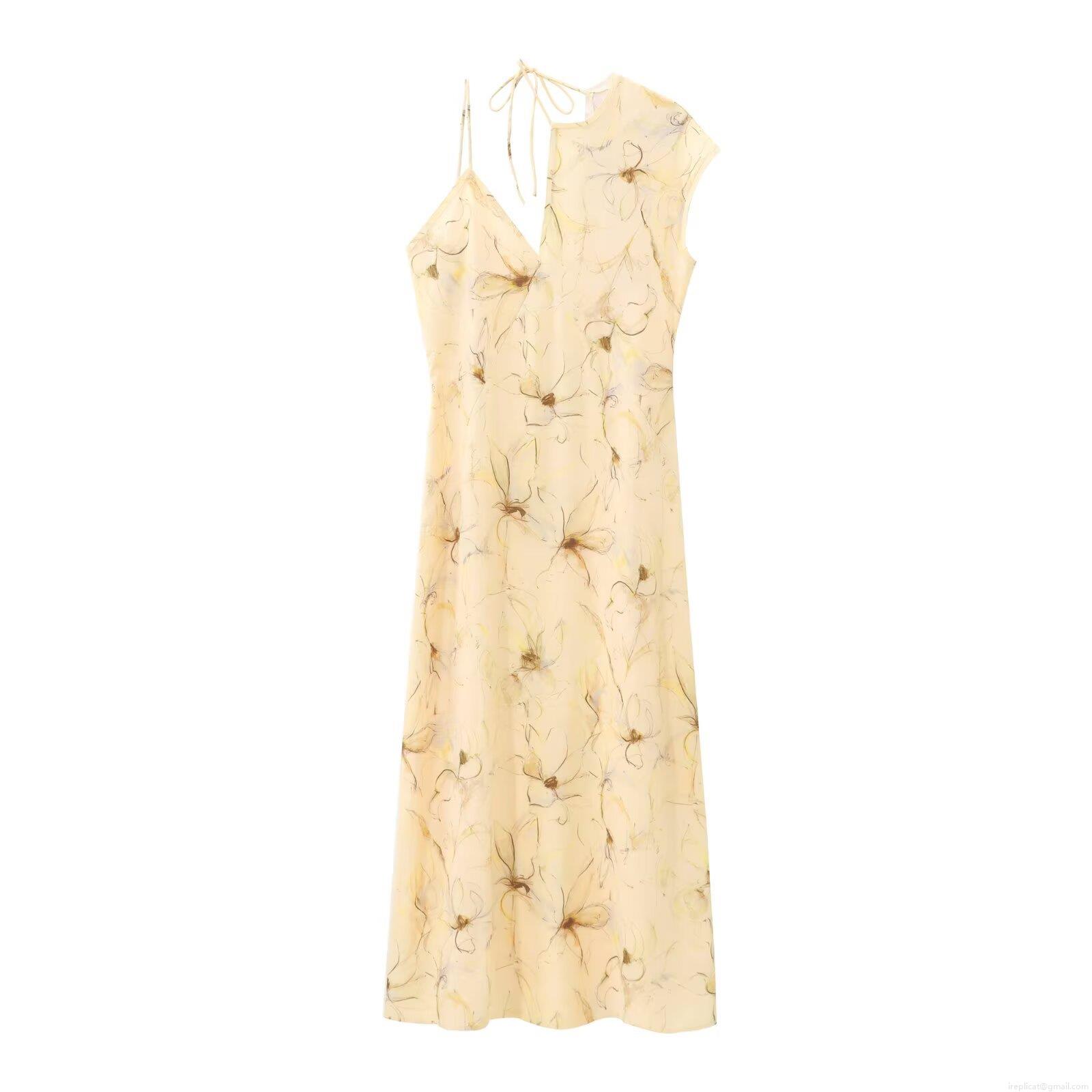 Women's Sexy Halter Backless Floral Print Maxi Dress Sleeveless V-Neck Side Split Summer Beach Vacation Party Long Dress Crepe Polyester Fabric