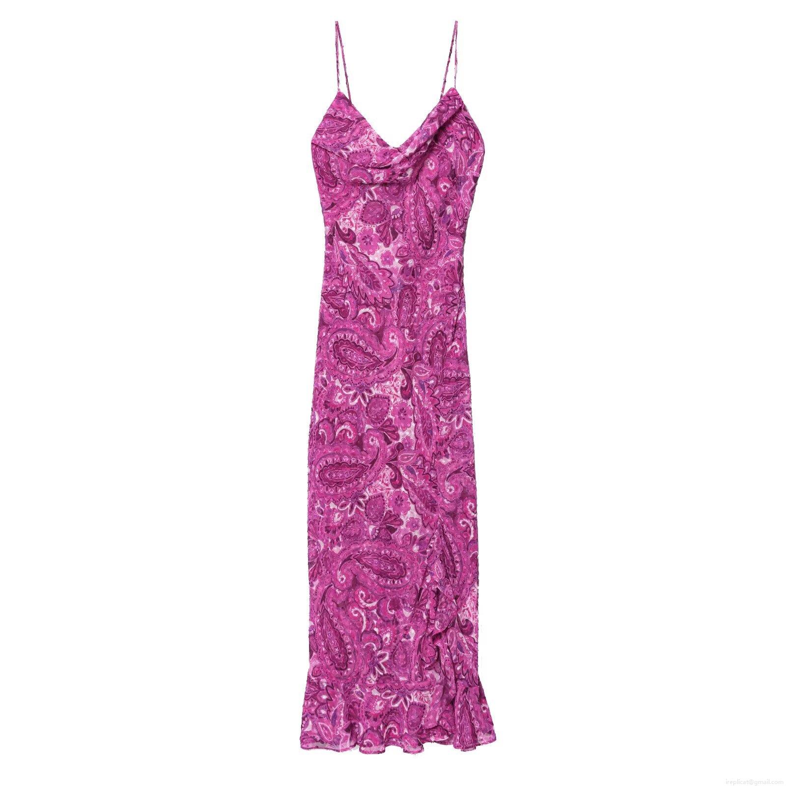 Women Paisley Print Chiffon Maxi Dress V Neck Sleeveless Ruffle Hem Backless Tie Back Bohemian Retro Elegant Evening Party Long Dress