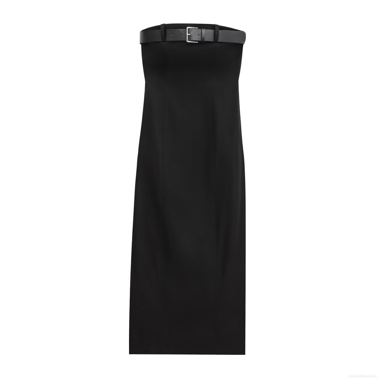 Women's Strapless Bandeau Maxi Dress with Belt Elegant Solid Color Slim Fit Long Dress for Evening Party Wedding Club Socialite Minimalist Style
