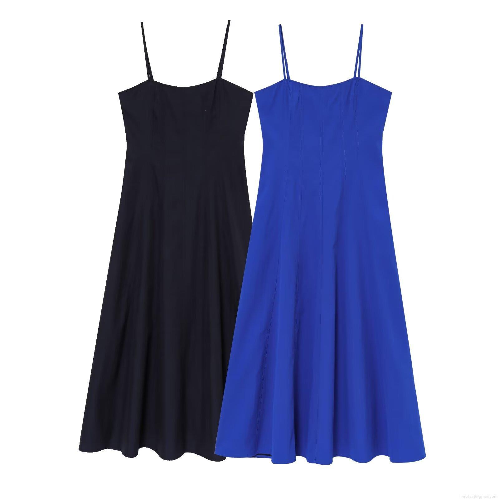 Women Elegant Cotton Poplin Camisole Maxi Dress Solid Color Back Zipper A-Line Large Swing Long Dresses For Party Evening Vacation Ladies