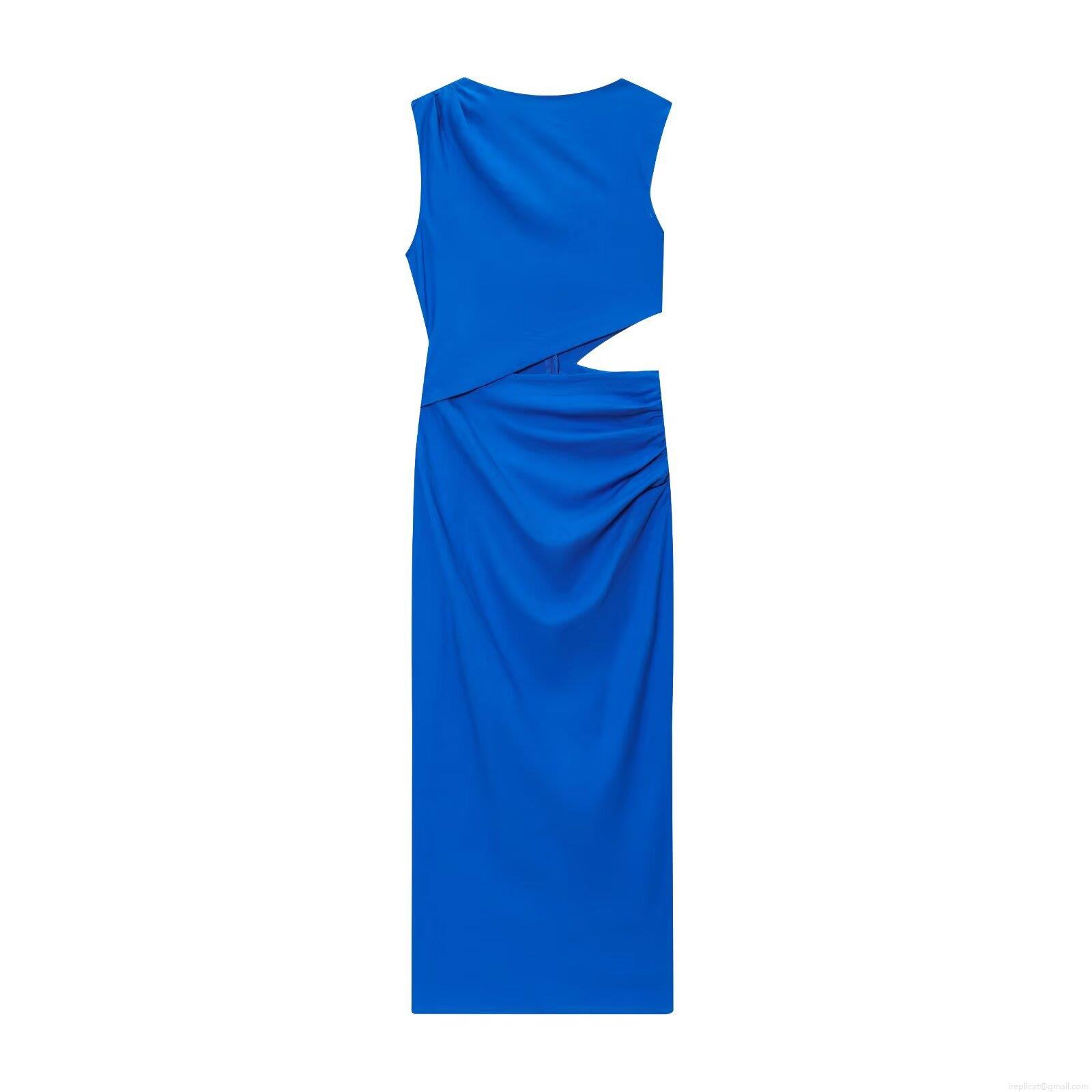 Women's Maxi Dress Cotton Linen Blend Cutout Ruched Sleeveless Asymmetric Split Hem Round Neck Elegant Celebrity Style Slim Fit Party Evening Summer Dress