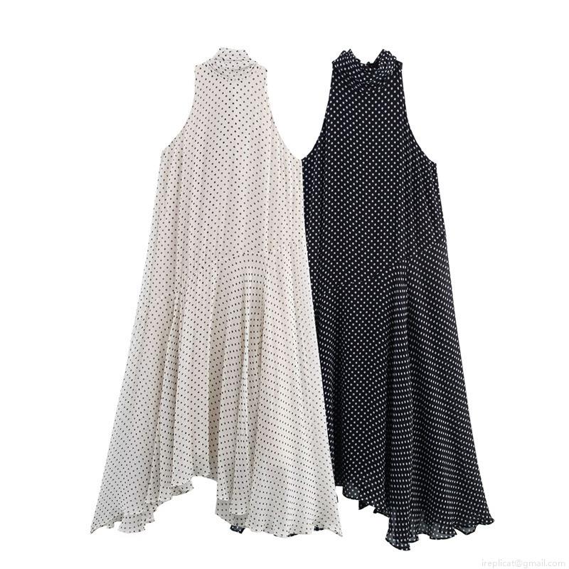 Women Polka Dot Halter Dress Sleeveless Bow Tie Neck Chiffon Polyester Maxi Dress Sexy Elegant Loose A-Line Long Dress For Summer Party Vacation Lady