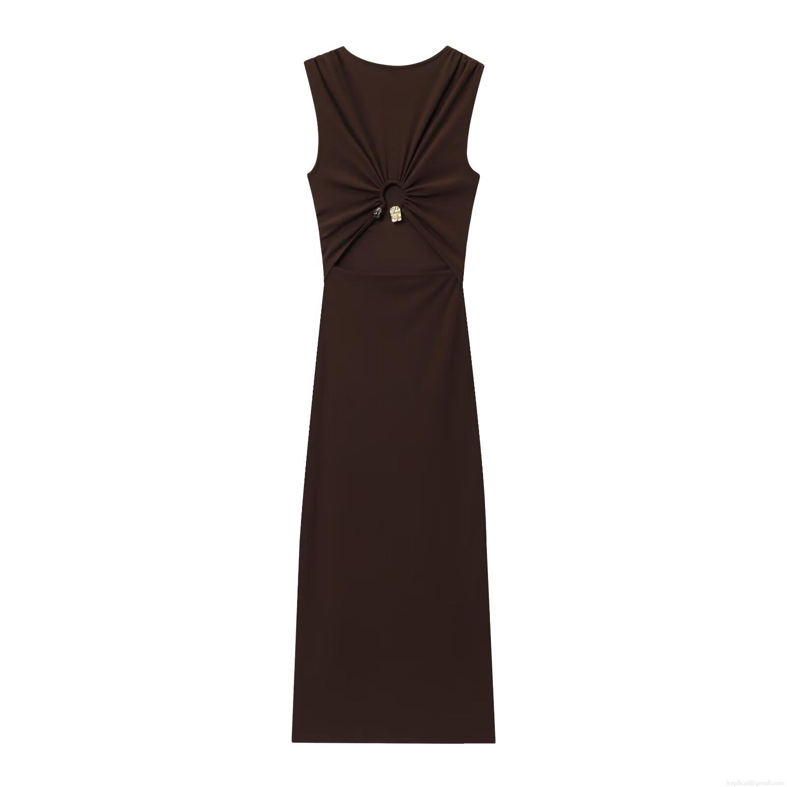 Women's Sleeveless Ruched Backless Bodycon Maxi Dress Round Neck Solid Color Polyester Long Dress For Party Clubwear Elegant Vacation