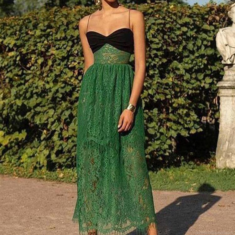 Vintage Elegant Women's Lace Maxi Dress Sexy V-Neck Hollow Out Color Block Sleeveless Polyester Long Dress For Vacation Wedding Party Banquet